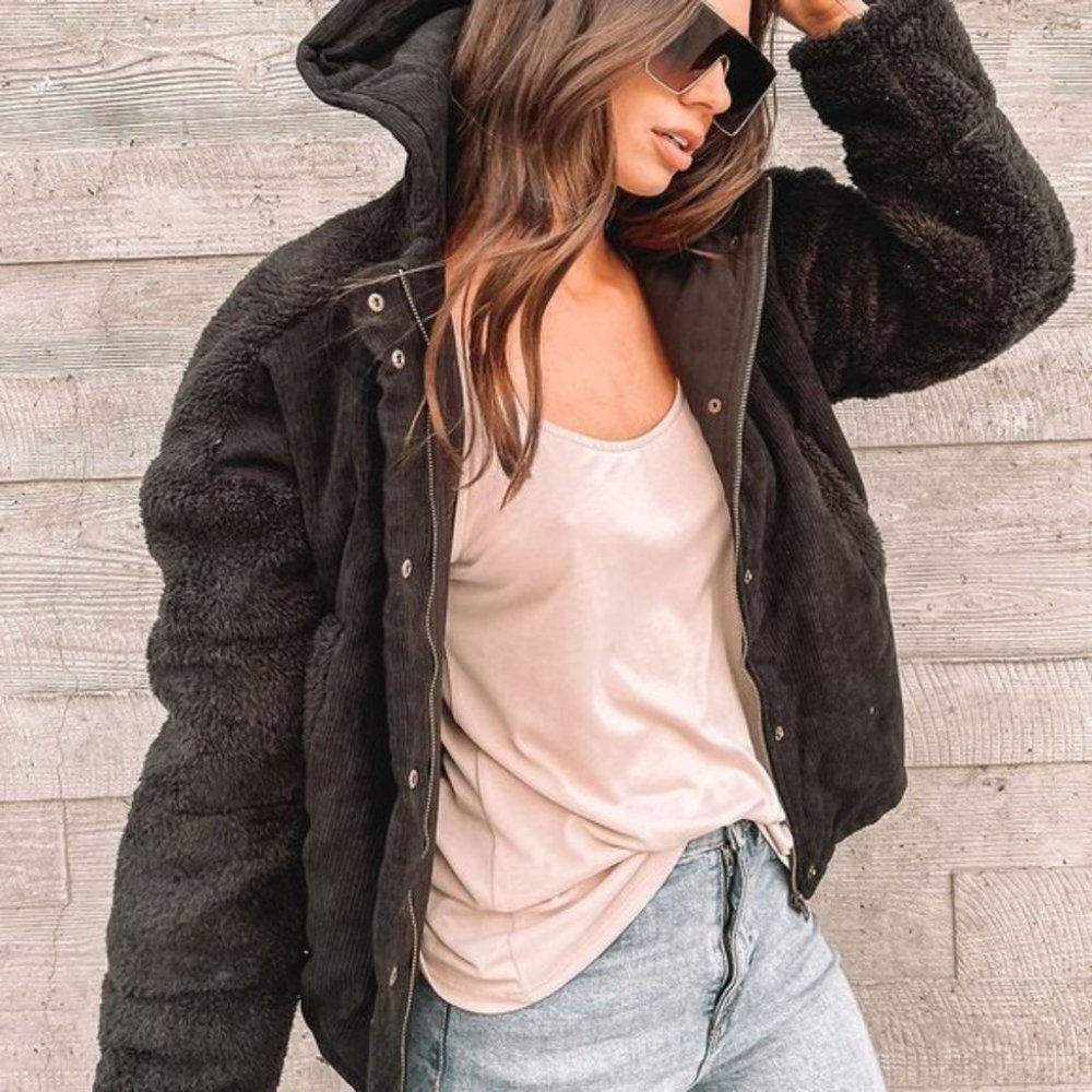 SOFT COZY WOMENS FAUX FUR HOODIE JACKET / COAT - Picture 5 of 9